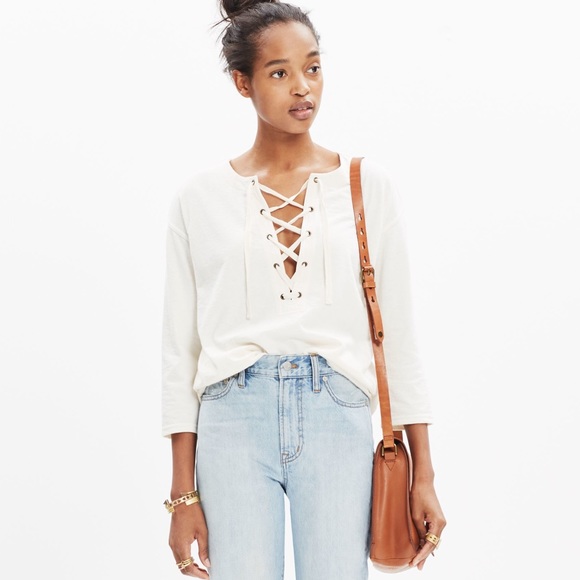 Madewell Tops - Madewell Libra Lace Up Tee in Cream